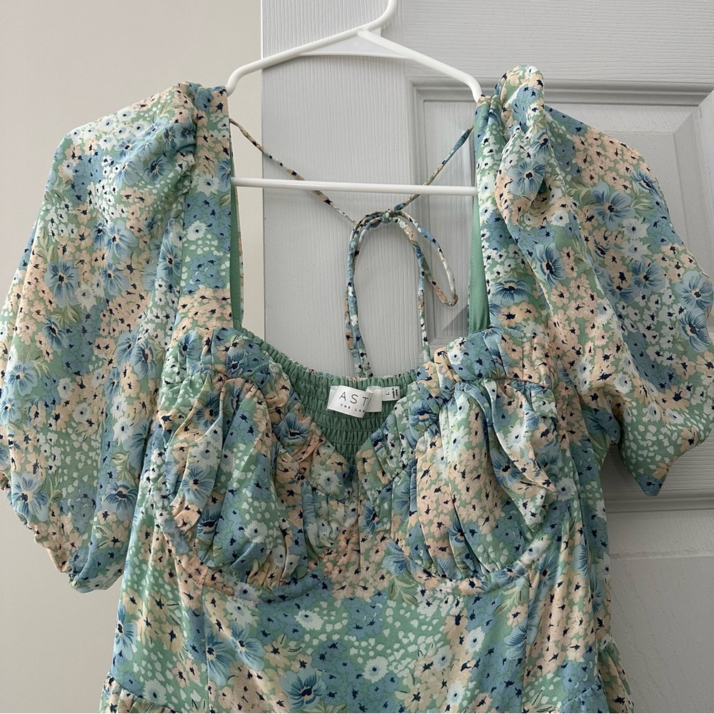 Astr Blue and Cream Floral Maxi Dress